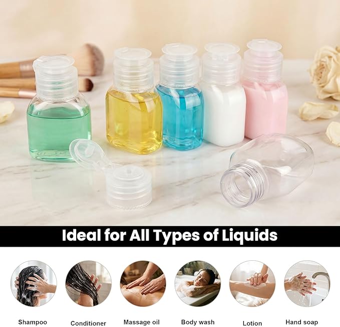 Travel Bottles for Toiletries 6 Pack 2oz/60ml Leak Proof Travel Size Toiletries TSA Approved Squeeze Bottles with Flip Cap Wide Mouth Containers for Shampoo Conditioner Body Wash(Clear)