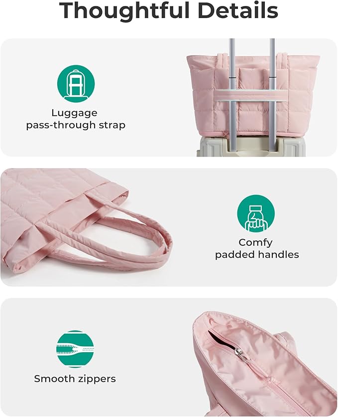 BAGSMART Expandable Tote Bag for Women, Puffer Work Tote Handbag, Quilted Carry On Bag for Travel Gym