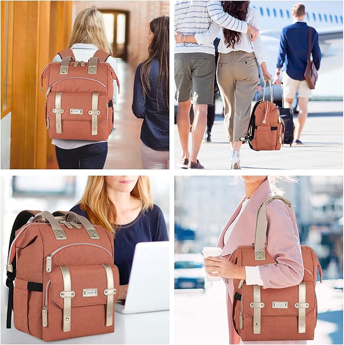 FALANKO Laptop Backpack for Women,15.6 inch Teacher Nurse School Waterproof Backpack,Large Womens Computer Backpack with Laptop Compartment,RFID Anti Theft Shoulder Orange Bags