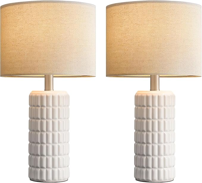 Seealle 23" Modern Ceramic Table Lamps Set of 2, Lamps for Bedroom, White | Lamps for Living Room, Bedroom, Bedside, Night Stands, End Table, Desk, Farmhouse Home Decor