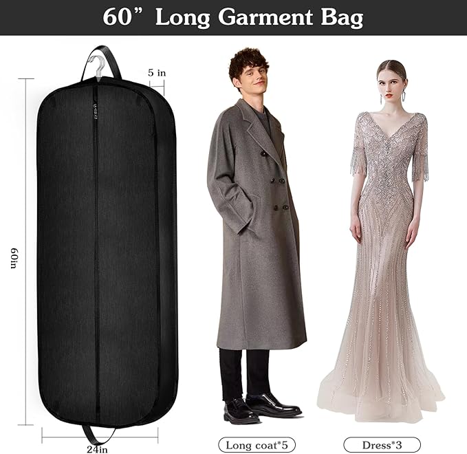 Limoomil 60 Inch Heavy Duty Tear Resistance Wedding Dress Bag for Wedding Travel, Waterproof Dress Cover for Closet Wardrobe. Garment Bag for Gowns, Tuxedos, Dress, Long Coats. Darkgrey, 60 Inch.
