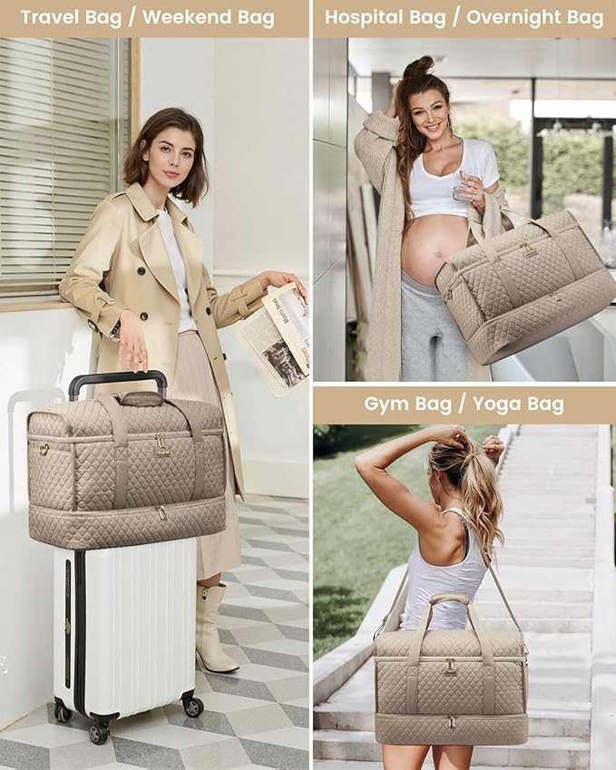 LOVEVOOK Large Travel Duffle Bag, Weekender Bags for Women With Shoe Compartment, Overnight Hospital Bag For Women Labor Delivery, Carry on Bag Personal Item Travel Bag, Yoga Gym Duffel Bag