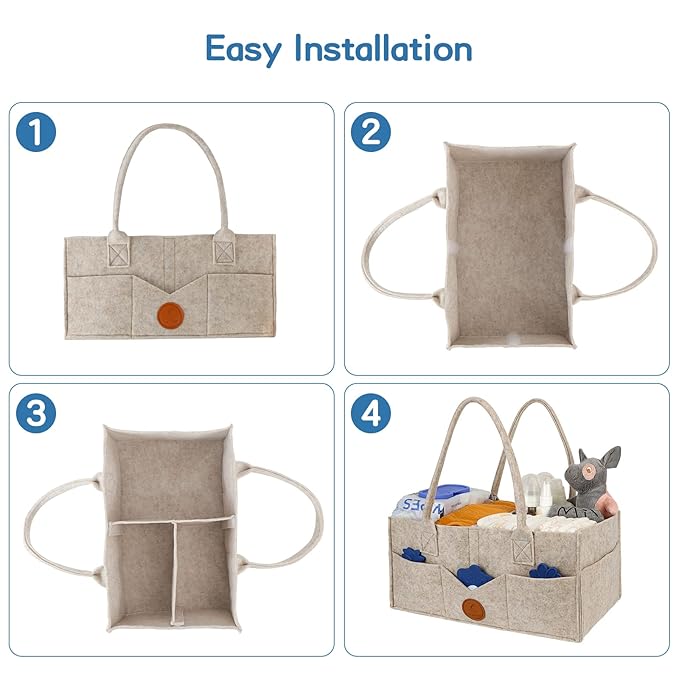 Maliton Baby Diaper Caddy Organizer for Changing Table, Nursery Storage Bin Basket with Handle, Felt Diaper Organizer Suitable for Indoor Outdoor (Khaki)
