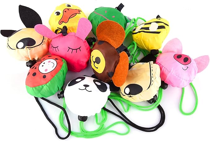 10PCS Folding Shopping Bags Reusable Shopping Tote Bags Compact Eco Periodic Duty Recycling Use Shopping Bags (Animals)