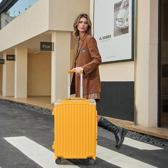 AnyZip Carry On Luggage PC+ABS Aluminum Frame Zipperless Luggage Hard Shell Suitcase with TSA Lock Double Spinner Wheels 20 Inch Orange