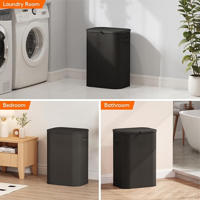 Lifewit 85L Large Laundry Basket with Lid, Laundry Hamper with Plastic Handles and Removable Bag, Foldable Tall Dirty Clothes Hampers for Laundry for Laundry Room, Bedroom, Bathroom, Dorm, Black