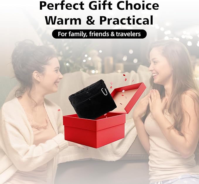Travel Blanket with Carry Bag, Lightweight Wearable Airplane Blanket, Soft Packable Throw for Travel & Office Black