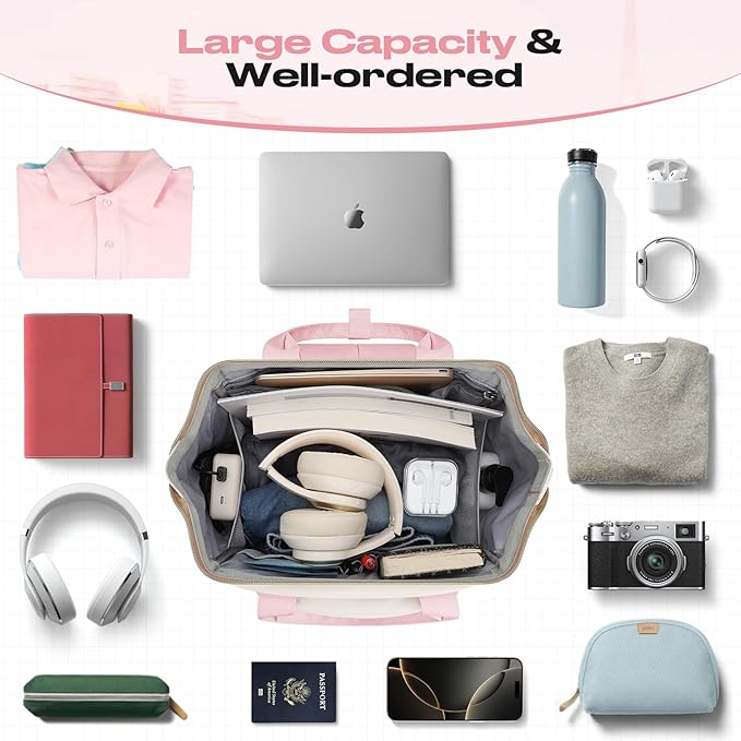 Maelstrom Travel Backpack for Women Men,Laptop Backpack Fits 15.6-17.3 Inch Laptop, Nurse/Work Bag with Insulated Lunch Box (Pink-beige)