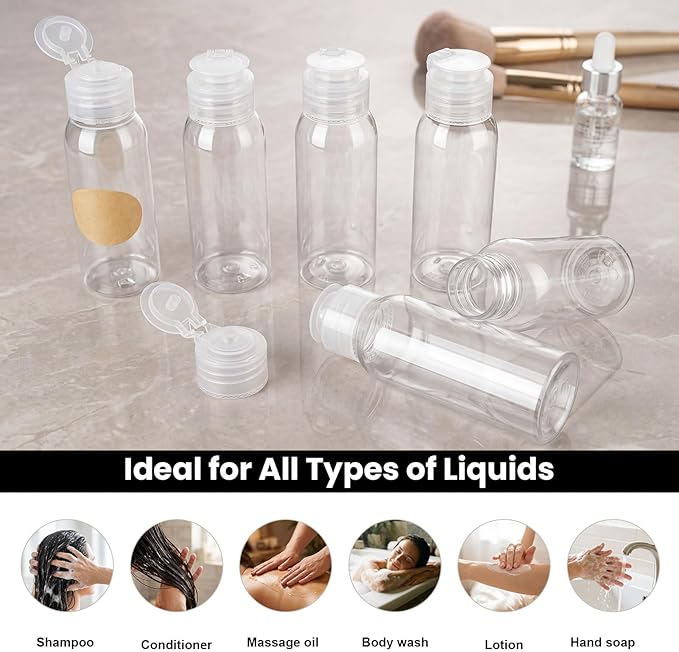 6 Pack 3.4oz Travel Bottles for Toiletries Leak Proof Travel Size Toiletries TSA Approved Squeeze Bottles with Flip Cap Wide Mouth Containers for Shampoo Conditioner Body Wash Lotion(Clear)