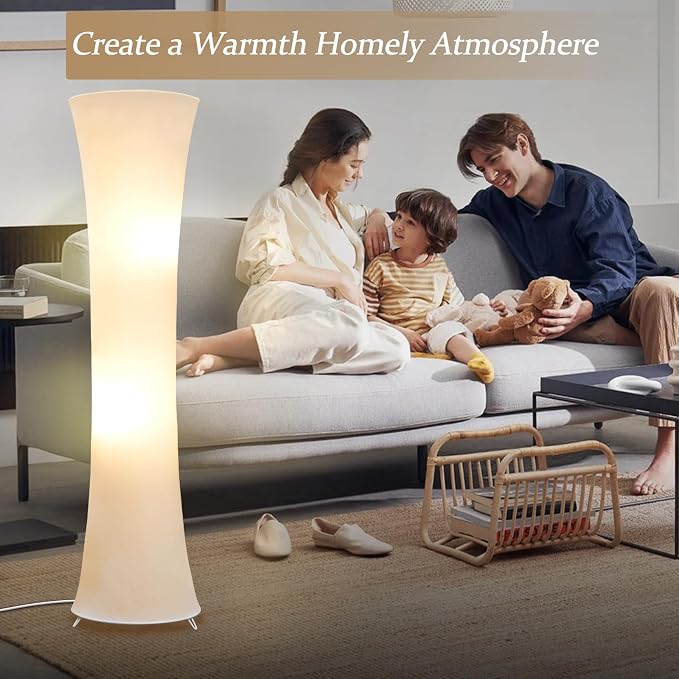 46“ Floor Lamp for Living Room, Color Temperature Adjustable Led Floor Lamps Column Floor Standing Lamp Corner Lamp for Bedroom, Office& Living Room-White Fabric Lampshade, Bulbs Include