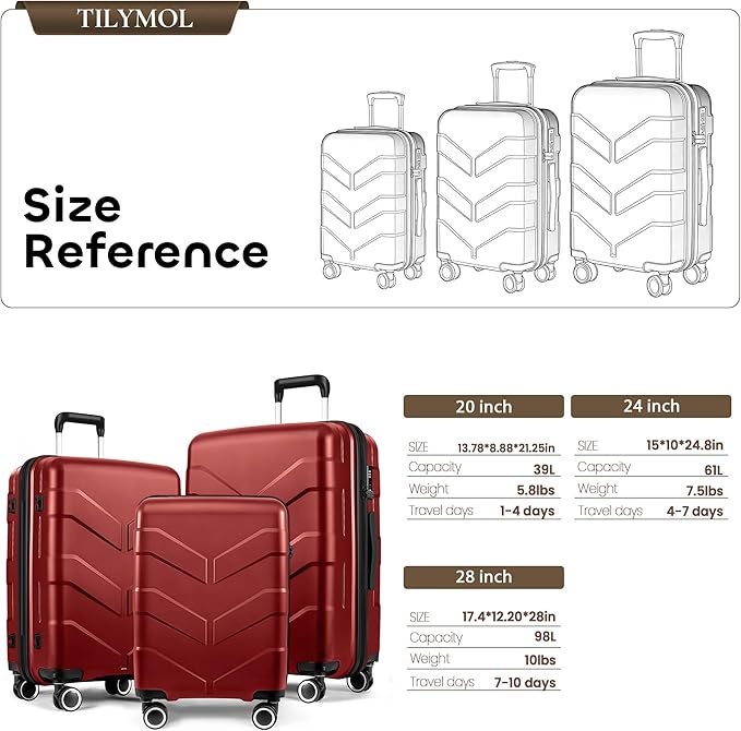 Luggage Sets 3 Piece with Spinner Wheel, Hardside Suitcase Set with TSA Lock, Expandable Lightweight Travel Luggage for Women, Burgundy