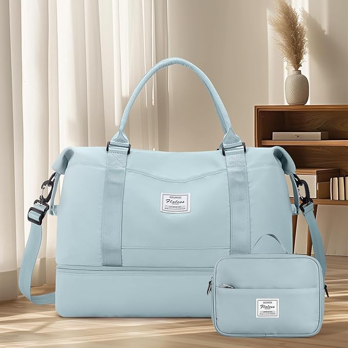 Travel Duffel Bag with Shoes Compartment, Carry on Overnight Weekender Bags for Women, For Spirit Airlines 18x14x8 Personal Item Bag