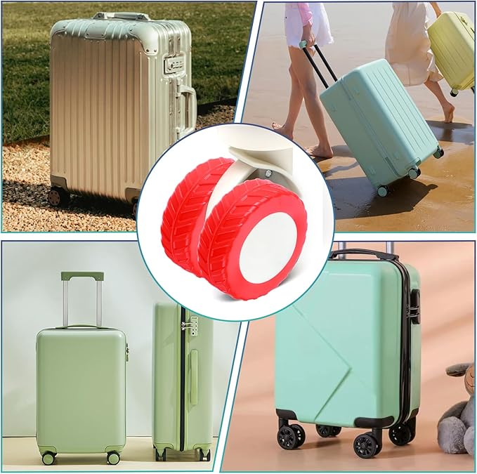 Ymapinc 8-PCS Red Silicone Luggage Wheel Covers, Anti-Slip Suitcase Protectors for 2.1-2.4 Inch Rolling Roller Wheels