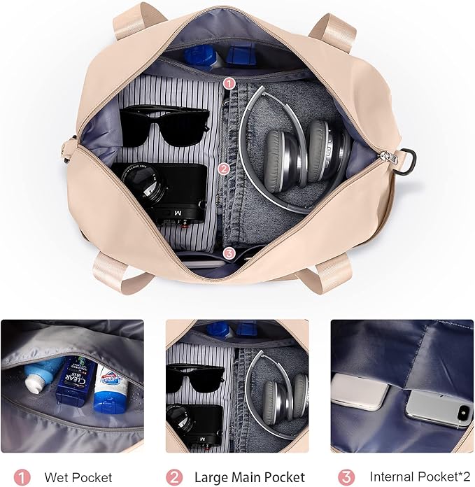 Travel Duffel Bag, Sports Tote Gym Bag, Shoulder Weekender Overnight Bag for Women