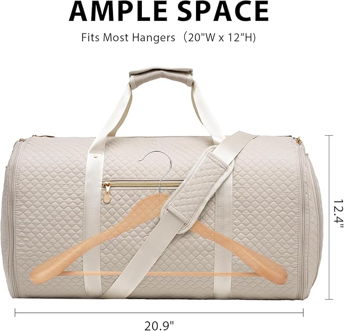 Coolife Garment Bag Carry On Convertible Travel Duffel Bag with Shoe Pouch Weekender Bag for Women Men 2 in 1 Hanging Suit Bag with Shoulder Strap Business Travel Bag (White, Standard)