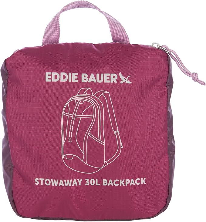 Eddie Bauer Stowaway Packable Backpack | Travel | Outdoor | Lightweight | Foldable | Durable | Ripstop Polyester | 30L - Port Red