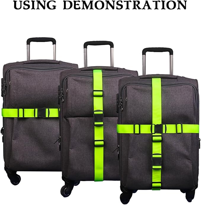 MAGARROW 1.5" Utility Luggage Straps with Buckle Adjustable, 4-Pack (Neon Green, 5.4 feet Long)