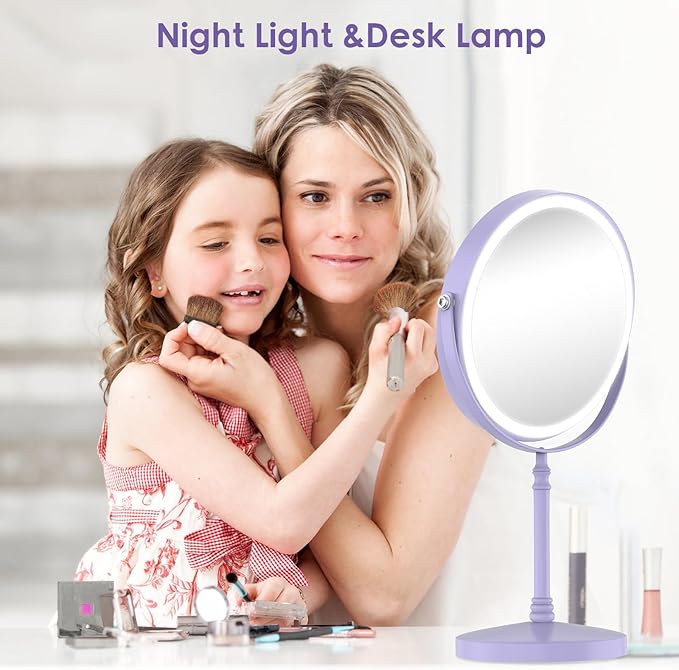 DEIOVWXS Makeup Mirror, 3000mAh Rechargeable Double-Sided Magnifying Vanity Mirror with 3 Colors, 1X/10X, 360° Rotation, Adjustable Brightness, Gifts for Mom, Women,Wife, Girls, Dorm Room Essential
