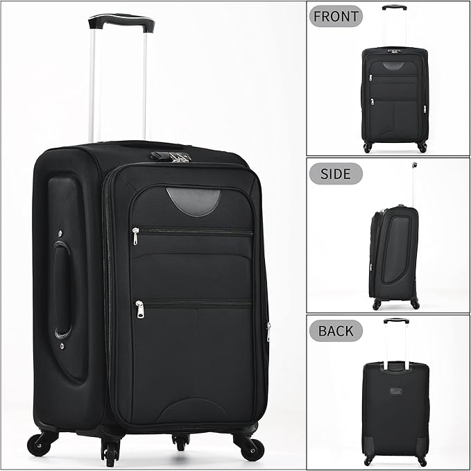 Merax Luggage Set, Softside Suitcase 3 Piece, Expandable Lightweight Luggage Sets with Duffel Bag 22" 26" 30" Suitcase with Wheels TSA Lock,Black