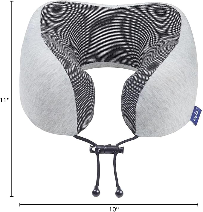 napfun Neck Pillow for Travel with Travel Pouch, Sleep Mask & Earplugs, Memory Foam Airplane Pillow for Headrest Sleep with Eyeshades, Plane Essentials with Eye Blindfold, Light Gray Kit