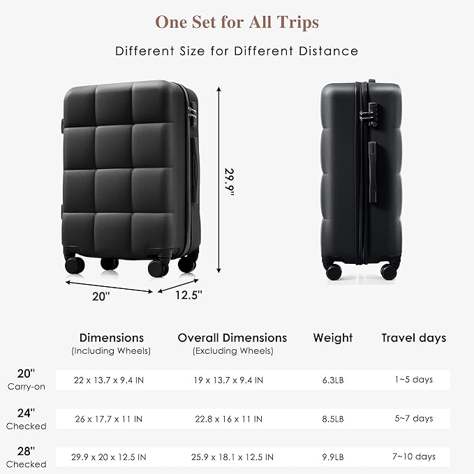 Luggage Sets 4 Piece, Hardside Suitcase with TSA Lock and Cup Holder