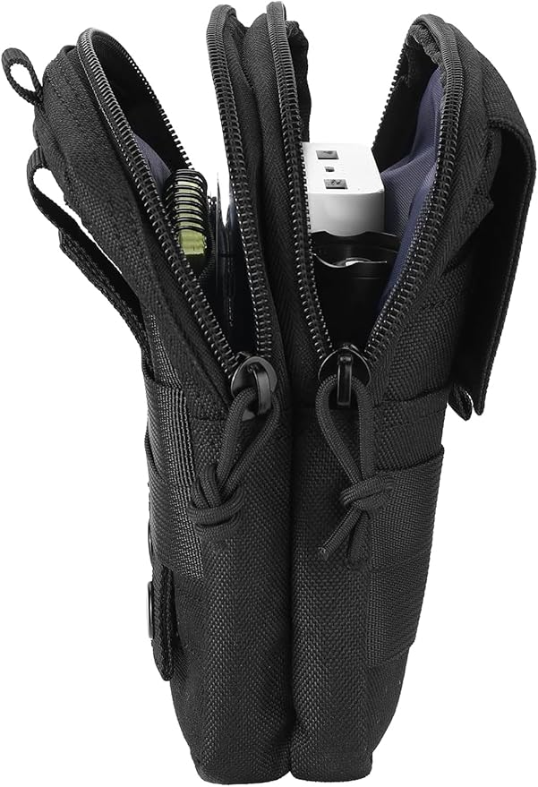 LefRight Multipurpose Tactical Molle Mobile Phone Belt Pouch EDC Gadget Slim Utility Waist Bag with Cellphone Holster Large Black