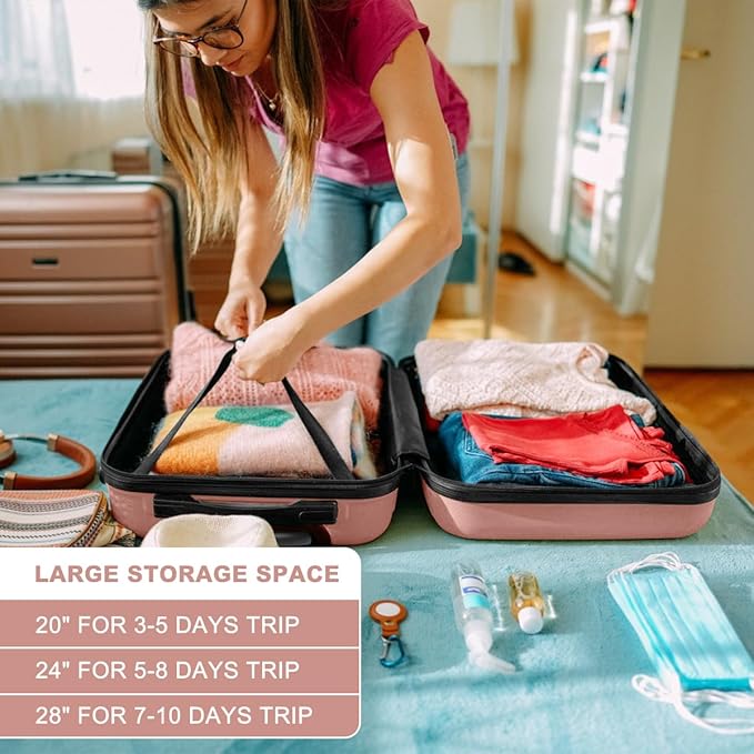 Kono Suitcase Luggage Set Expandable(only 28") Lightweight PC+ABS Carry On Hardside Luggage with TSA Lock Spinner Wheels (Nude/Rose Pink, 6 piece set)