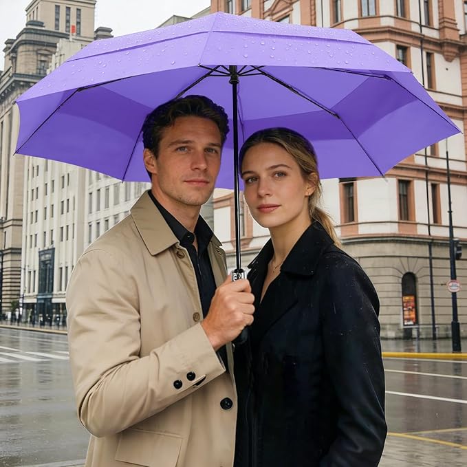 Lejorain Large Folding Golf Umbrella - Compact Mens Umbrellas Travel Rain and Windproof 54inch Collapsible Automatic Open Close Umbrella 210T Teflon Vented Double Canopy