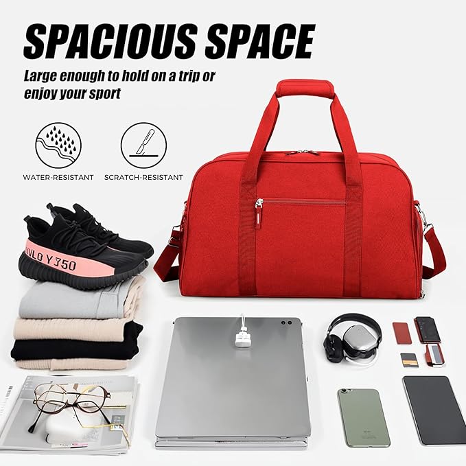 Searock 21 Inch Gym Bag with Shoe Compartment, Sports Duffle Bag for Travel, Carry On Duffel Bag, Weekender Overnight Bags for Men and Women Traveling, Red