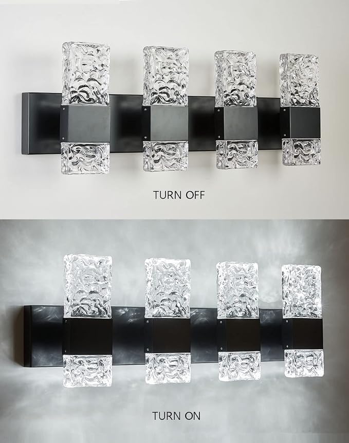 Black Bathroom Light Fixtures Crystal Bathroom Vanity 4 Light Over Mirror Modern LED Wall Light ,6000K Cool Light,40 Watts