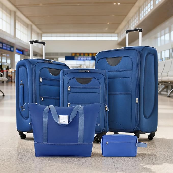 Luggage Sets Softside Expandable 3 Piece Set Lightweight Suitcase with Duffel Bag Upright Spinner Softshell, TSA Lock Carry On for Business for Family Travel (Navy Blue, 22"/26"/30")