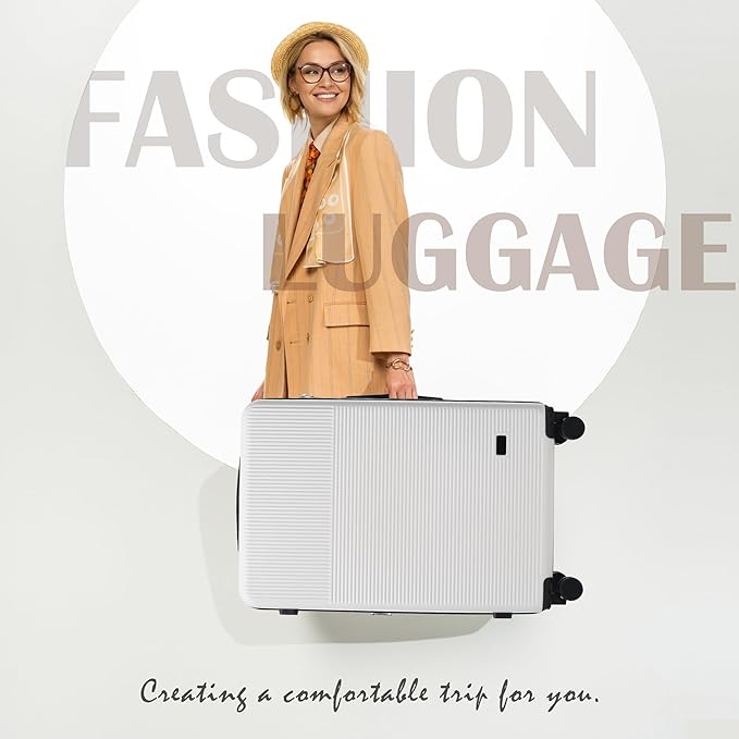 Merax Luggage Sets 5 Piece with Half-opening, Hardside 20" Carry On Suitcase Set with USB Port,Lightweight Travel 24" 28" Luggage with Bags TSA Locks Double Spinner Wheels,White