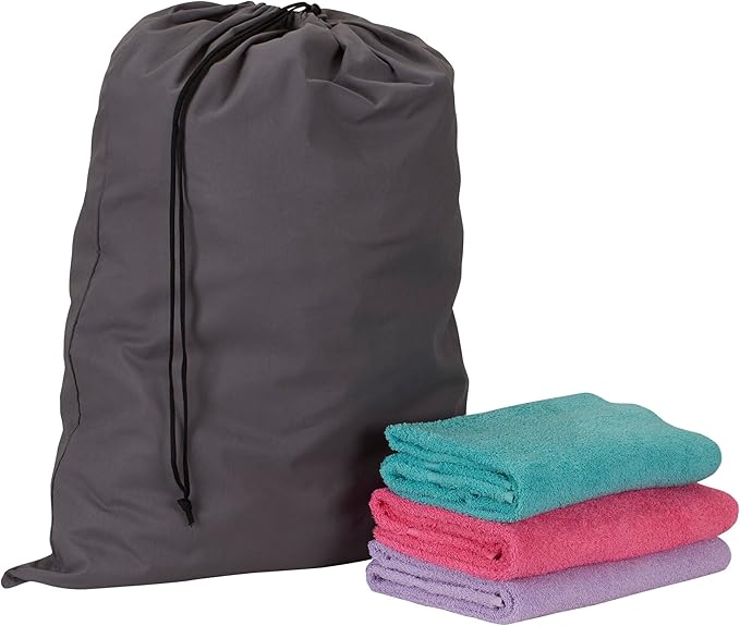 Household Essentials Cotton Laundry Bag, Large, 100% Cotton, Drawstring Top with Cord Lock, Machine Washable, 3 to 4 Load Capacity, Versatile and Compact, Breathable, Foldable, Gray