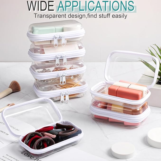 Sanwuta 6 Pcs Clear Hard Zipper Case Plastic Zipper Pouches Transparent Makeup Bag Pencil Case Pouches Toiletry Diaper Bag for Travel Toy Storage Organizer Bins(White,5 x 3 x 2 Inch)