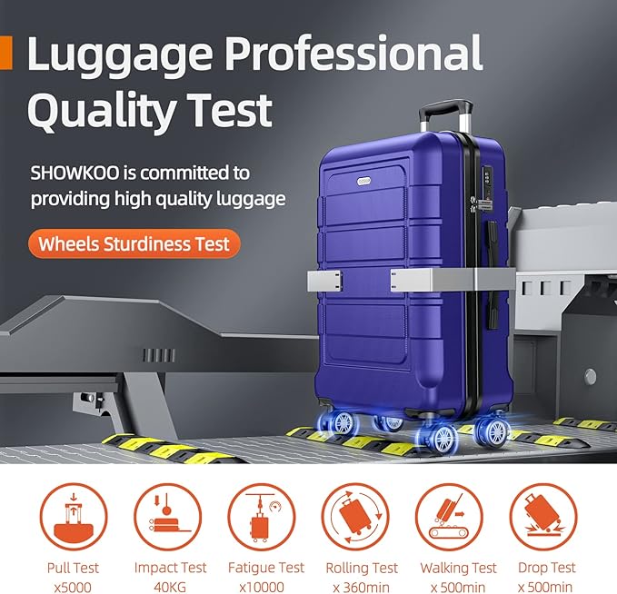 SHOWKOO Luggage Sets Expandable 100% PC Durable Suitcase Sets Double Wheels TSA Lock 4 Piece Luggage Set Royal Blue
