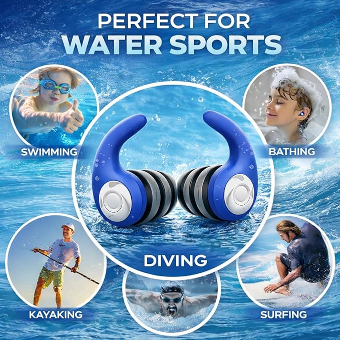 Waterproof Swimming Ear Plugs for Adults - 3 Pairs of Reusable Soft Silicone Swim Earplugs,Perfect for Surfing, Diving,Pool,Showering and Other Water Sports - Keep Water Out and Ear Protection