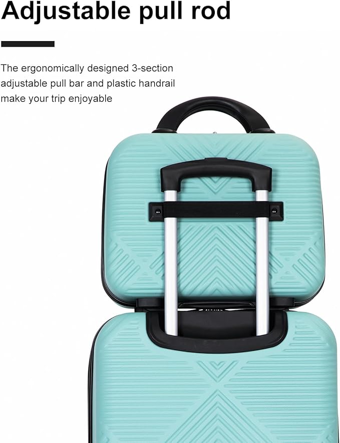 Luggage 4 Piece Set, Hardshell ABS Suitcase Set with Double Spinner Wheels, Lightweight Durable Large Luggage set, Carry On and Checked Travel Luggage, Light Blue