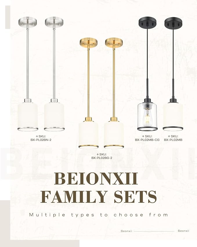 Beionxii 2 Pack Brushed Gold Pendant Lights Kitchen Island, Hanging Lights | 4.72" Milk Glass Shade, Kitchen Pendant Lighting Over Island, Hanging Lights for Sink Dining Room Entryway, BX-PL02BN-2