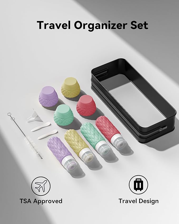 Silicone Travel Bottles for Toiletries 8 Pack Travel Size Toiletries 3.4 oz 1.7 oz, Leakproof Squeeze Travel Size Containers Refillable Cosmetic Jars Set for Shampoo, Conditioner, Creams