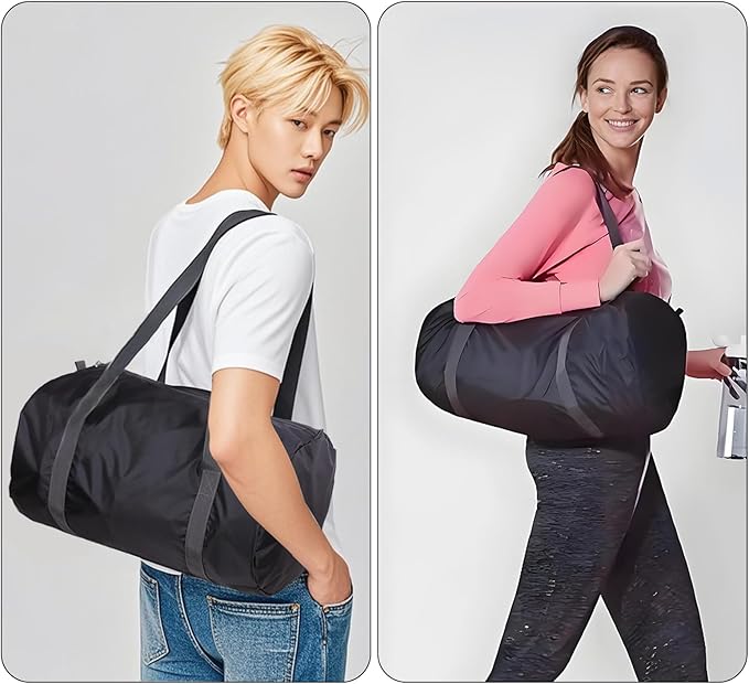 Travel Bag Foldable,Portable Lightweight Gym Bag,Sports Duffel Bags for Women&Men - for Camp, Fitness, and Short tours, shopping (Black, L)