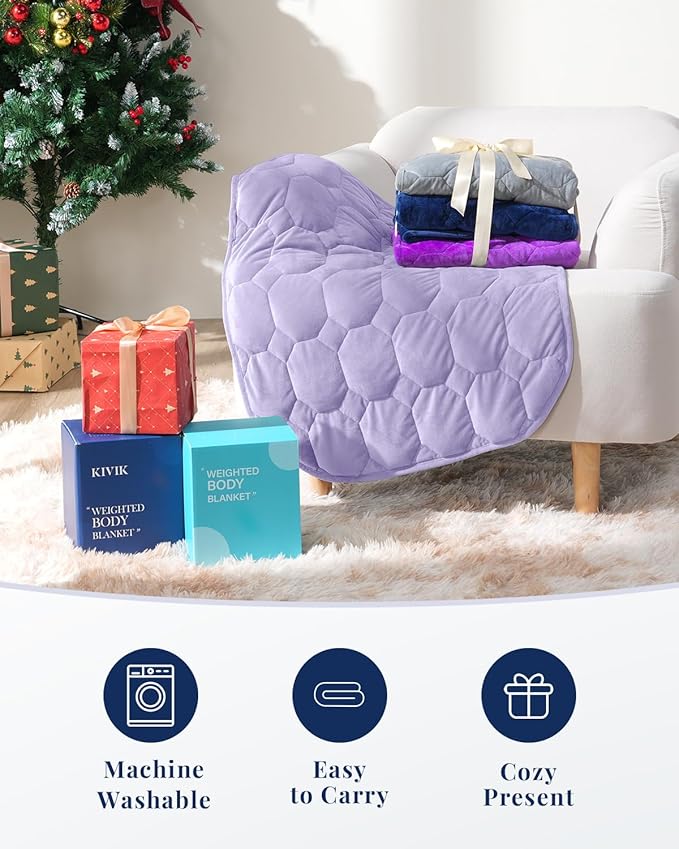 Kivik 7lbs Weighted Lap Blanket for Adults, Ultra Soft Weighted Lap Pad, Small Cozy Heavy Blankets for Sleeping & Relaxing, Machine Washable, Light Purple, 24 x 29 Inches