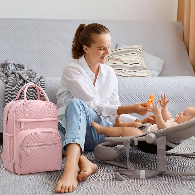 Tenot Diaper Bag Backpack for Women with Changing Pad, Baby Bag with Insulated Pockets Multifunctional Diaper Bags For Baby Girl Boy Waterproof Baby Bags For Boys Girls Maternity Bag Baby Pink