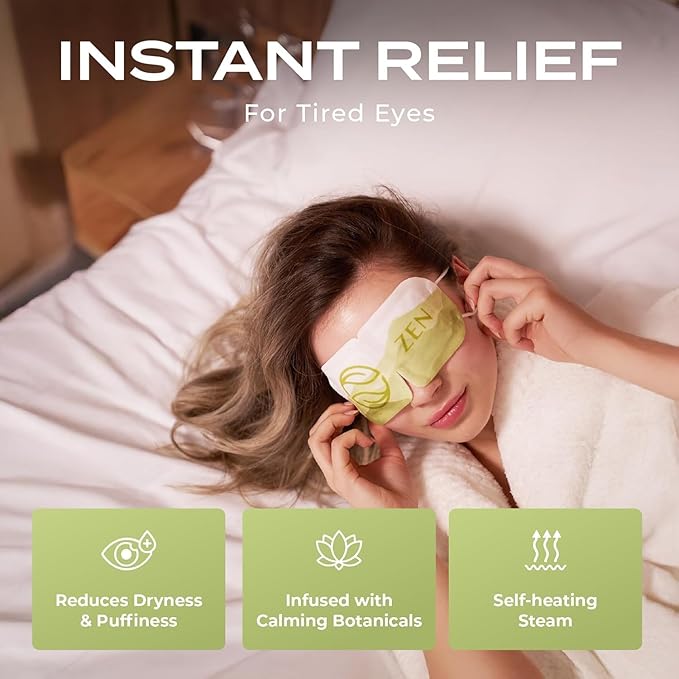 Body Restore Heated Eye Mask 5 Pack – Easter Basket Stuffers, Easter Birthday Gifts for Women & Men, Steam Warm Compress for Dry Eyes, Stye Eye Treatment – Green Tea