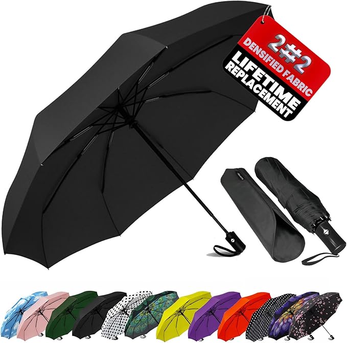 SIEPASA Two Packs Auto Open & Close Small Travel Umbrella Compact for Backpack-Umbrellas for Rain, Lightweight Strong Mini Portable Umbrellas for Men and Women. (Black & Wine Red, 2 Pack)
