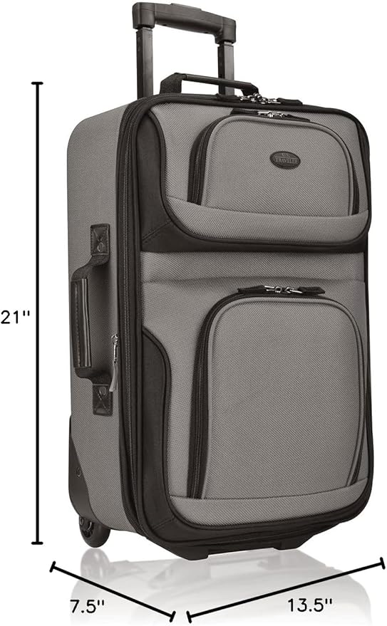 U.S. Traveler Rio Lightweight Softside Rolling Carry-on Suitcase, 2-Wheel Single, Grey
