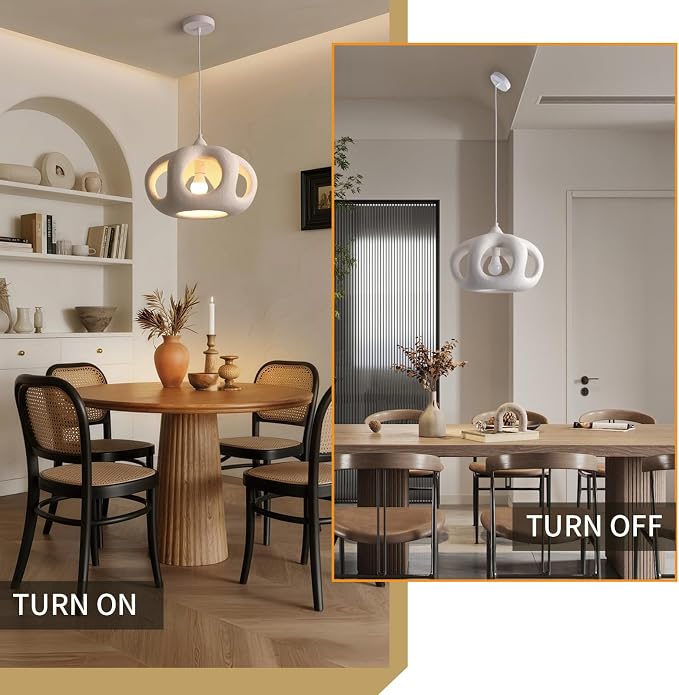 JAYMP Hollow-Out Shape Pendant Light Fixture for Dining Room Kitchen Island Hallway Restaurant Modern Hanging Lamp E26 Base Japanese Style Lighting Fixture, 1 Pack, Matte White, 40cm/15.7in