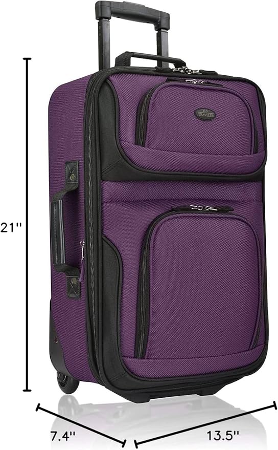 U.S. Traveler Rio Lightweight Softside Rolling Carry-on Suitcase, 2-Wheel Single, Purple