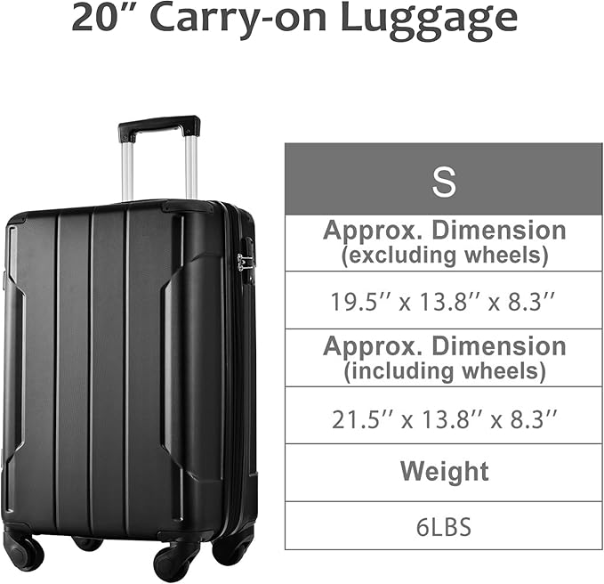 Merax 20 Inch Carry On Luggage Airline Approved, Hardshell ABS Suitcase with Spinner Wheels, TSA Lock, Lightweight Travel Luggage for Business Trips & Weekend Getaways