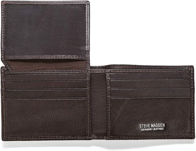 Steve Madden Men's Slim Leather Wallet with Extra Capacity Attached Flip Pockets