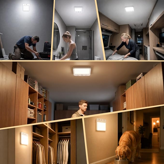 TANBABY Rechargeable Motion Sensor Ceiling Light, Wireless Remote, 7-Inch | Wireless LED Shower Light, 8000mAh Battery Long Lasting Closet Light, 3 Color Dimmable, Timer, No Wiring for Hallway Pantry